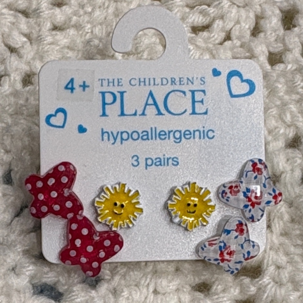 NWT The Children's Place Hypoallergenic Earrings 3 Pairs Set For Girl’s Age 4+ !